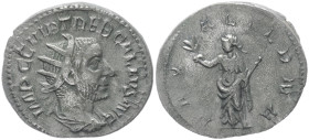 Trebonianus Gallus, 252-253 AD. AR, Antoninianus. 3.33 g. 22.57 mm. Rome.
Obv: IMP C C VIB TREB GALLVS AVG. Bust of Trebonianus Gallus, radiate, drape...