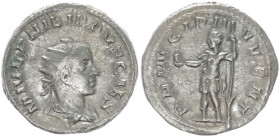Philip II Caesar, 244-247 AD. AR, Antoninianus. 3.67 g. 22.16 mm. Rome.
Obv: M IVL PHILIPPVS CAES. Radiate and draped bust right.
Rev: PRINCIPI IVVENT...