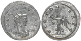 Gallienus, 253-268 AD. AR, Antoninianus. 4.55 g. 23.00 mm. Antioch.
Obv: GALLIENVS AVG. Bust of Gallienus, radiate, draped, cuirassed, right.
Rev: VIC...
