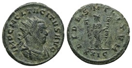 Tacitus, 275-276 AD. AE, Antoninianus. 3.78 g. 21.70 mm. Siscia.
Obv: IMP C M CL TACITVS AVG. Bust of Tacitus, radiate, draped, cuirassed, right.
Re...