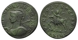 Probus, 276-282 AD. AE, Antoninianus. 3.36 g. 21.86 mm. Cyzicus.
Obv: IMP C M AVR PROBVS P F AVG. Bust of Probus, helmeted, radiate, cuirassed, left,...