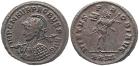 Probus, 276-282 AD. AE, Antoninianus. 3.57 g. 22.53 mm. Siscia. 
Obv: IMP C M AVR PROBVS P AVG. Bust of Probus, radiate, helmeted, and cuirassed, righ...