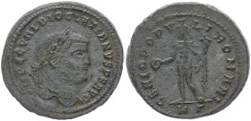 Diocletian, 284-305 AD. AE, Follis. 10.03 g. 28.87 mm. Cyzicus.
Obv: IMP C C VAL DIOCLETIANVS P F AVG: Head of Diocletian, laureate, right.
Rev: GENIO...