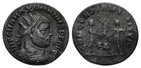 Maximianus Herculius, 286-305 AD. AE, Radiatus. 2.83 g. 19.88 mm. Cyzicus.
Obv: IMP C M A MAXIMIANVS P F AVG. Bust of Maximianus Herculius, radiate, ...