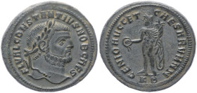 Constantius I Caesar, 293-305 AD. AE, Follis 10.21 g. 28.49 mm. Cyzicus.
Obv: FL VAL CONSTANTIVS NOB CAES. Head of Constantius, laureate, right.
Rev...