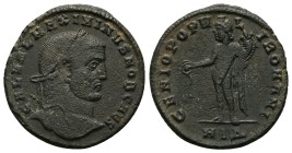 Galerius Maximianus Caesar, 293-305 AD. AE, Follis. 8.66 g. 28.01 mm. Heraclea.
Obv: GAL VAL MAXIMIANVS NOB CAES. Head of Galerius, laureate, right....