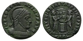 Constantine I ‘The Great’, 307/10-337 AD. AE, Follis. 2.60 g. 17.40 mm. Arelate.
Obv: IMP CONSTANTINVS AVG. Bust of Constantine I, laureate, helmeted...