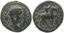 Thrace, Deultum. Macrinus, 217-218 AD. AE. 8.16 g. 24.44 mm.
Obv: IMP C M OPE SEV MACRINVS. Head of Macrinus, radiate, right.
Rev: COL FL PAC DEVLT....