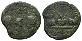 Bithynia, Nicaea. Valerian I, with Gallienus and Valerian II Caesar. AD 253-260. AE. 7.20 g. 25.15 mm.
Obv: Laureate and draped bust of Valerian I ri...