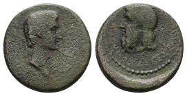 Mysia, Adramyteum. Augustus, 27 BC-AD 14. AE. 5.03 g. 19.17 mm. Gessios, the son of Charidemos, magistrate?
Obv: Illegible legend.	Laureate head of A...