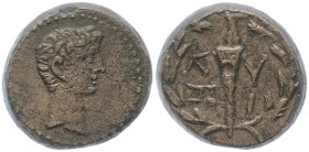 MYSIA. Kyzikos. Augustus, 27 BC-14 AD. AE. 4.39 g. 17.02 mm.
Obv: Bare head of Augustus, right.
Rev: K - V / Z - I in two lines across field, on eit...