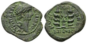 Mysia, Cyzicus. Gallienus, 253-260 AD. AE. 9.88 g. 26.00 mm.
Obv: Laureate, head of Gallienus, right.
Rev: Two flaming torches entwined by serpents;...