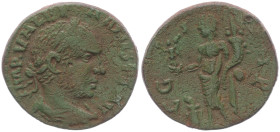 Mysia, Parium. Valerian I, 253-260 AD. AE. 4.29 g. 20.31 mm.
Obv: Laureate and cuirassed bust of Valerian, right.
Rev: Genius standing left, holding c...