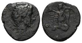 Phrygia, Acmonea. Augustus, 27 BC-14 AD. AE, 3.58 g. 20.38 mm.
Obv: Laureate head of Augustus, right.
Rev: ΑΚΜΟΝΕΩΝ ΚΡΑΤΗΣ [ΜΗΝΟΚΡΙΤΟΥ]. Nike advanc...