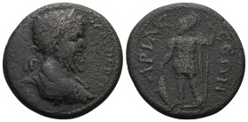 Pisidia, Ariassus. Septimius Severus? AE. 24.71 g. 33.81 mm.
Obv: Bust of emperor, draped, right.
Rev: AΡIACCEΩN. Ares or Solymos standing facing, r...