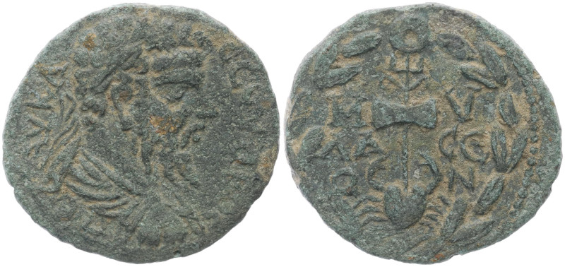 Caria, Mylasa. Septimius Severus, 193-211 AD. AE. 7.68 g. 26.62 mm.
Obv: AV K Λ ...