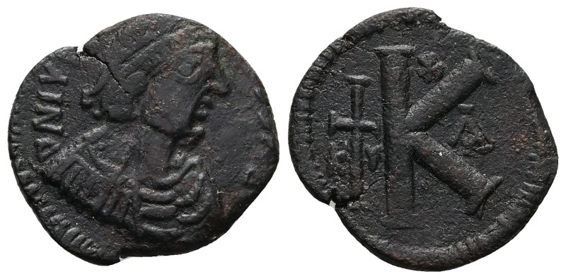 Justin I (?), 518-527 AD. AE, Half Follis. 7.11 g. 25.13 mm. Constantinople mint...