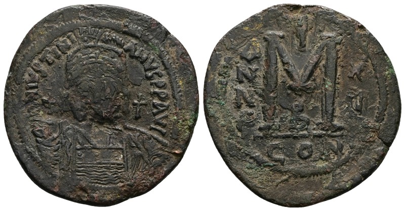 Justinian I, 527-565 AD. AE, Follis. 2nd officina. Dated RY 15 (541/42). 21.17 g...