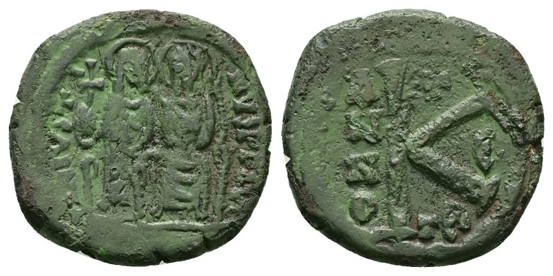 Justin II and Sophia 565-578 AD. AE, Half Follis. 6.25 g. 22.07 mm. Thessalonica...