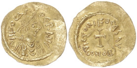 Phocas, 602-610 AD. AV, Tremissis, 1.44 g. 17.11 mm. Constantinople.
Obv: dN FOCAS PP AVG. Pearl-diademed, draped and cuirassed bust right.
Rev: VICTO...