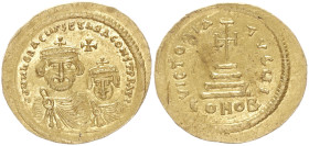 Heraclius and Heraclius Constantine, 610-641 AD. AV, Solidus. 4.46 g. 22.10 mm. Constantinople.
Obv: dd NN hERACLIUS ET hERA CONST PP AVG. Facing bust...