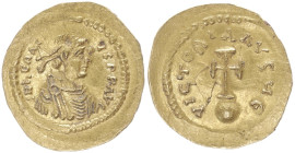 Heraclius, 610-641 AD. AV Semissis. 2.15 g. 19.60 mm. Constantinople. 
Obv: DN hERACLIUS PP AVG. Pearl diademed, draped, cuirassed bust right.
Rev: VI...