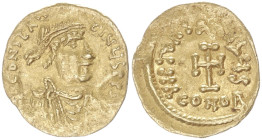 Constans II, 641-668 AD. AV, Tremissis. 1.44 g. 16.22 mm. Constantinople mint. 
Obv: [dN] CONSTANTINUS PP AV. Pearl diademed, draped, cuirassed bust r...