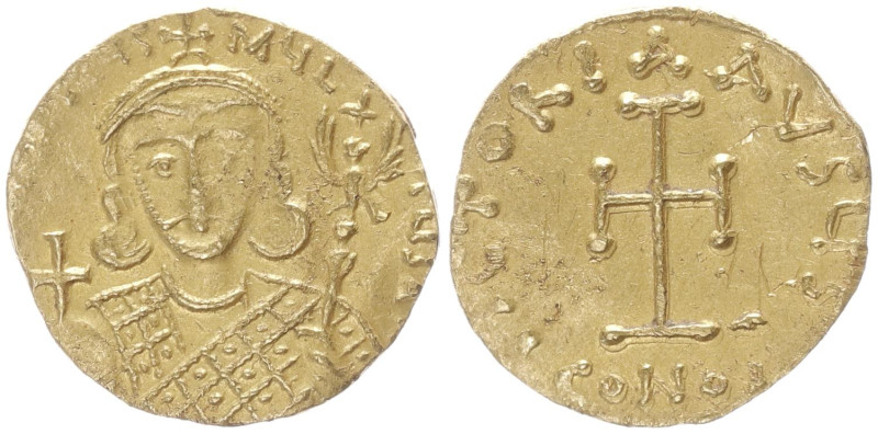 Philippicus. 711-713 AD. AV tremissis. 1.42 g. 15.15 mm. Constantinople. 
Obv: [...