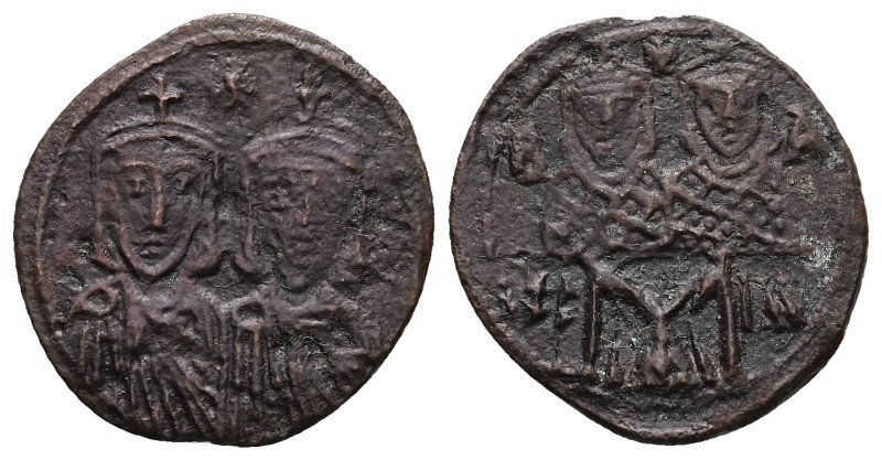 LEO IV The KHAZAR with CONSTANTINE VI, 775-780 AD. AE, Follis. 4.31 g. 23.21 mm....