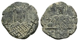 Constantine VI and Irene 780-797 AD. AE, Follis. 2.40 g. 18.98 mm. Constantinople.
Obv: Crowned bust of Irene, wearing loros, holding cross on globe ...