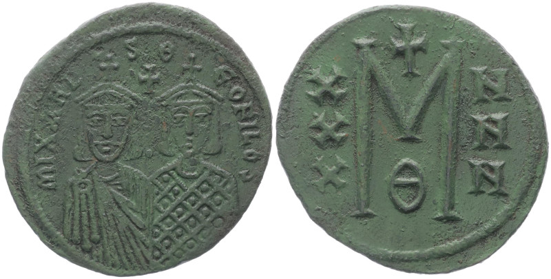 Michael II and Theophilus 820-829 AD. AE, Follis. 7.60 g. 30.42 mm. Constantinop...