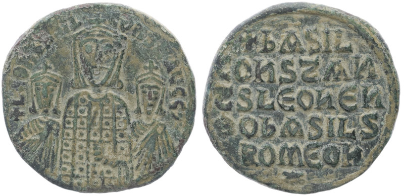 Basil I, Leo VI and Constantine VII, 867-886 AD. AE, Follis. 6.60 g. 25.18 mm. C...