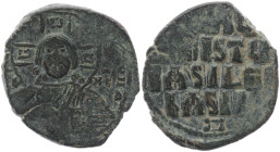 Anonymous Follis, Class A2. Basil II and Constantine VIII, 976-1025 AD. AE, Follis. 7.99 g. 28.78 mm. Constantinopolis.
Obv: [+ЄMMANO]ЧHΛ. Nimbate bus...