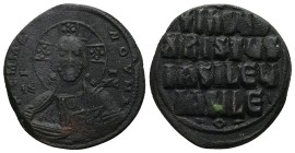 Anonymous Follis, Class A2. Basil II and Constantine VIII, 976-1025 AD. AE, Follis. 12.60 g. 29.41 mm. Constantinopolis.
Obv: +ЄMMANOЧHΛ. Nimbate bus...