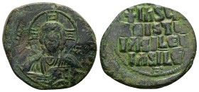Anonymous Follis, Class A2. Basil II and Constantine VIII, 976-1025 AD. AE, Follis. 11.61 g 29.93 mm. Constantinopolis.
Obv: [+ЄMMANOЧHΛ]. Nimbate bu...