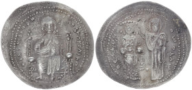 ROMANUS III ARGYRUS, 1028-1034 AD. Fourrée miliaresion. 2.41 g. 26.13 mm. Constantinople.
Obv: +IhS XIS REX REGNANTInM. Christ enthroned facing, nimbu...