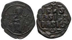 Anonymous Follis, Class D. Constantine IX 1042-1055 AD. AE, Follis. 5.75 g. 29.47 mm. Constantinople.
Obv: IC - XC. Christ Pantokrator seated facing ...