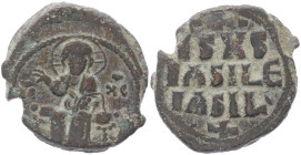 Anonymous Follis, Class F. Constantine X Ducas, 1059 - 1067 AD. AE, Follis. 9.20 g. 27.79 mm. Constantinople.
Obv: Christ seated facing on throne with...