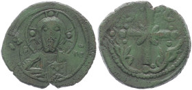 Anonymous Follis, Class G. Romanus IV, 1068-1071 AD. 5.33 g. 25.17 mm. Constantinople.
Obv: [IC] X[C] to left and right of bust of Christ, nimbate, fa...