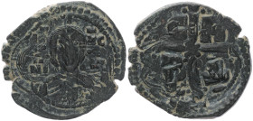 Romanus IV Diogenes, 1068-1071 AD. AE, Follis. 7.12 g. 29.04 mm. Constantinople. 
Obv: IC XC over NI KA to left and right of bust of Christ facing, do...