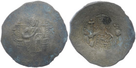 Alexius I, 1081-1118 AD. Billon aspron trachy. 3.63 g. 28.09 mm. Constantinople. 
Obv: IC-XC to left and right of Christ, nimbate, seated facing, hold...