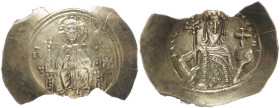 Alexius III Comnenus 1081-1118 AD. EL Trachy Nomisma. 3.56 g. 31.45 mm. Constantinople.
Obv: IC-XC to left and right of Christ seated facing on square...