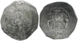 Alexius I 1081-1118 AD. Billon aspron trachy. 4.27 g. 26.86 mm. Constantinople. 
Obv: IC-XC to left and right of Christ, nimbate, seated facing, holdi...