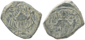 Isaac II Angelus 1185-1195 AD. AE, Tetarteron. 3.00 g. 18.61 mm. Constantinople mint. 
Obv: MP-ΘV to left and right of Mary, nimbate, standing facing ...
