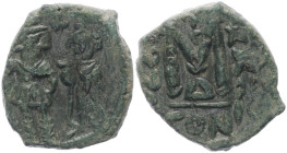 Islamic. Arab-Byzantine, Umayyad Caliphate. Pseudo-Byzantine type, imitating the types of 
Heraclius and Heraclius Constantine 591-628 AD. AE, Fals. 5...
