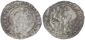 Italy. Alvise I Mocenigo 1570-1577 AD. AR, Soldi. 1.15 g. 20.27 mm. Venice.
Obv: St. Mark seated right, presenting banner to Doge kneeling left; S in ...