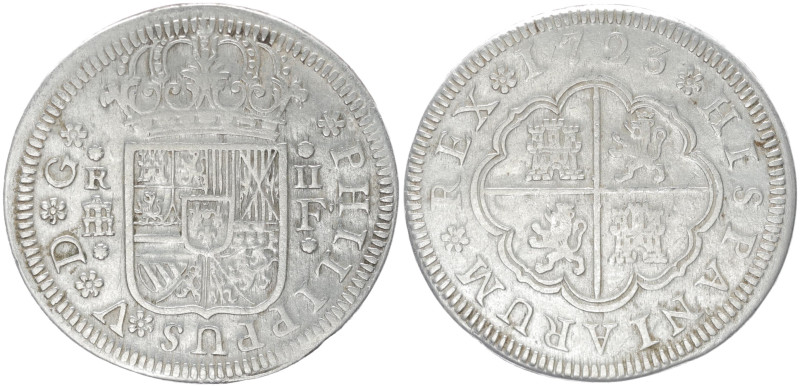 Spain, Kingdom. Felipe V 1700-1746 AD. AR, 2 Reales. 5.69 g. 28.76 mm. Segovia, ...