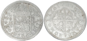 Spain, Kingdom. Felipe V 1700-1746 AD. AR, 2 Reales. 5.69 g. 28.76 mm. Segovia, 1723.
Obv: PHILIPPVS V D G R II F. Crowned arms
Rev: 1717 HISPANIARVM ...