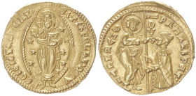 Venice. Pasquale Malipiero, 1457-62. Gold, Ducat. 3.52 g. 21.66 mm.
Obv: SIT T XPE DAT Q TV REGIS ISTE DVCAT. Full-length facing figure of Christ in b...