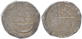 Spain. Bl, 2 reales. 6.90 g. 23.15 mm.
Obverse: Crowned arms.
Reverse: Cross with castles and lions in angles, in octolobe. Legend with date around.
F...